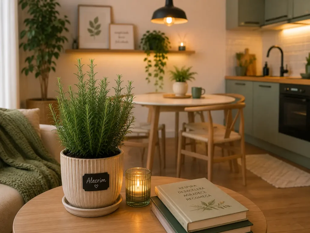 Alecrim em vaso decorativo trazendo sensação de frescor e conforto para o ambiente
