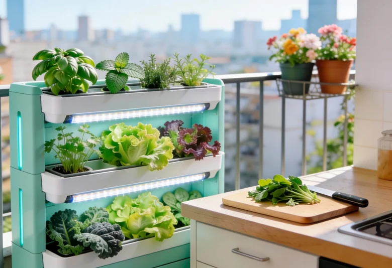 Sistema de hidroponia em apartamento pequeno usando canos de PVC e cultivo vertical