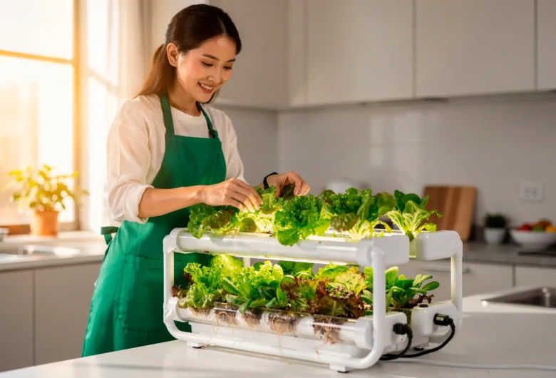 Hidroponia em apartamento pequeno com sistema compacto ocupando pouco espaço