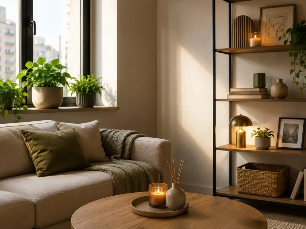 Plantas para espaços com pouca luz natural em apartamento aconchegante próximo à janela com iluminação indireta.